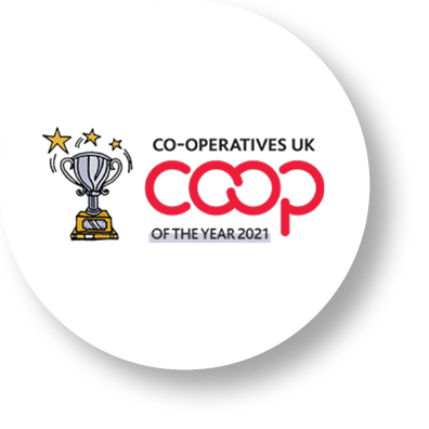 Logo for Co-operatives UK. Co-op of the Year 2021